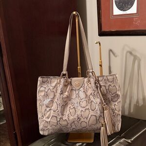 Anne Klein Beige and Black Snake Print Tote